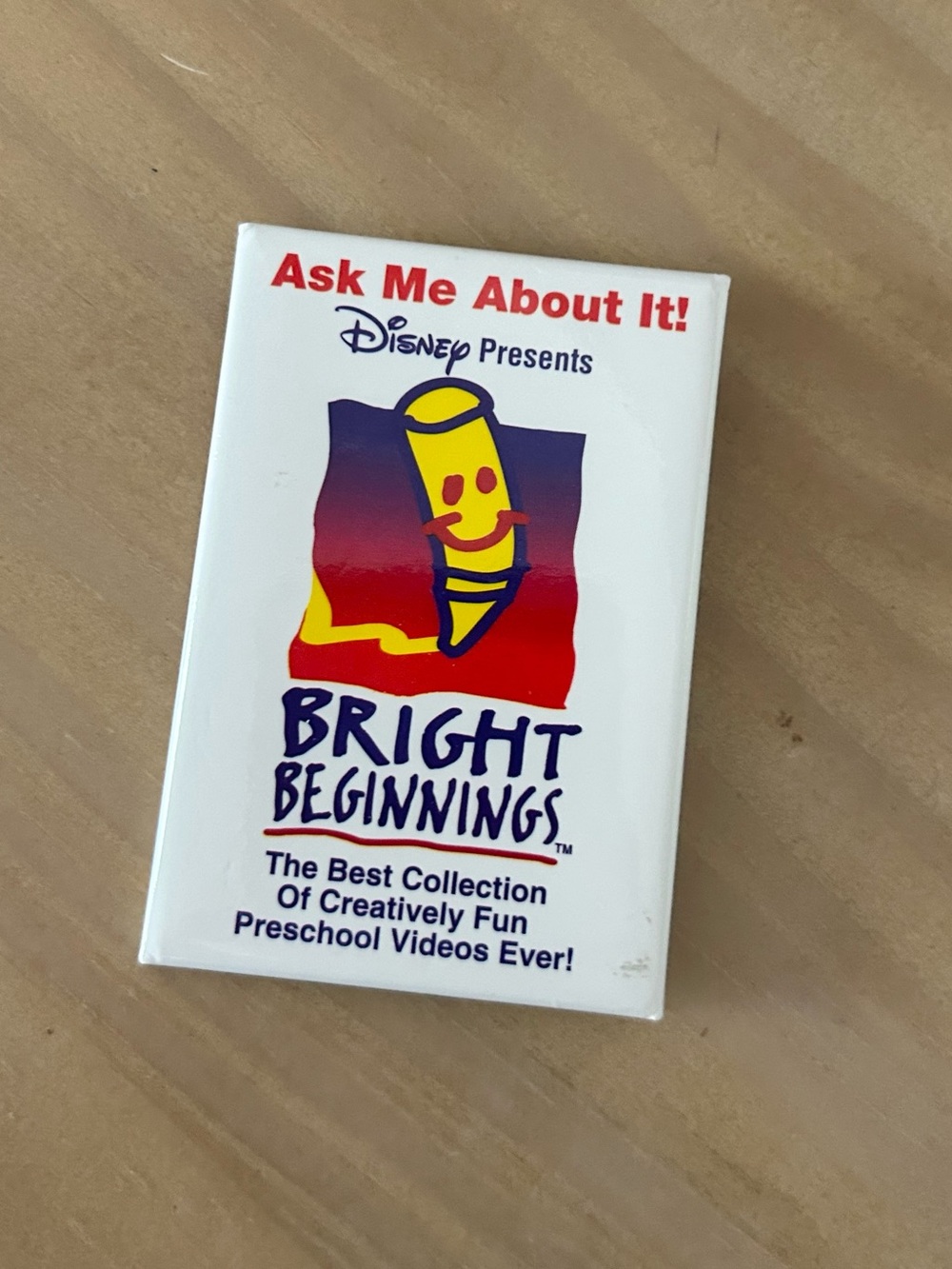 Vintage 1995 Disney Bright Beginnings Promo Pin Preschool Video Button